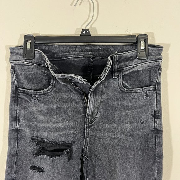 NWOT American Eagle Women's High Rise Distressed Black Jeans Size 6 - Picture 6 of 12